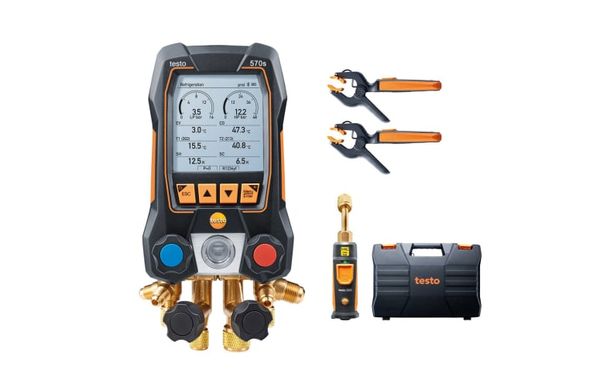 testo 570s Smart Vacuum Kit - Smart digital manifold with wireless vacuum and clamp temperature probes
