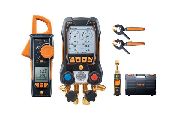 testo 570s Smart Vacuum Kit with clamp meter - Smart digital manifold with wireless vacuum and clamp temperature probes plus clamp meter