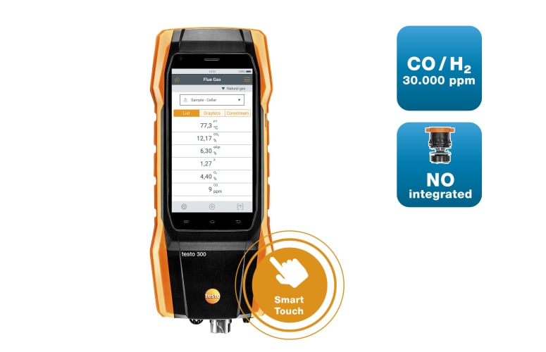 testo 300 Longlife - flue gas analyzer (O 2 , CO H 2 -compensated up to 30,000 ppm, NO), фото 1