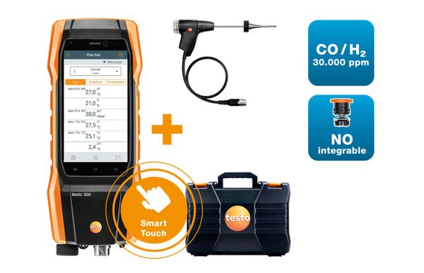 testo 300 NEXT LEVEL Longlife kit 2 - Flue gas analyzer (O 2 , CO H 2 -compensated up to 30,000 ppm, NO - can be retrofitted)