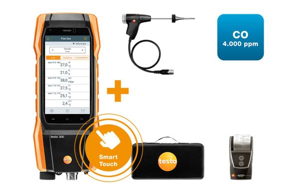testo 300 NEXT LEVEL kit 2 with printer - Flue gas analyzer (O 2 , CO up to 4,000 ppm)