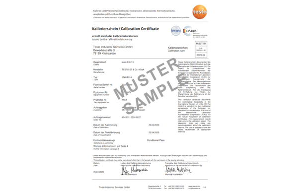 DAkkS calibration certificate for flow - with selectable measuring points