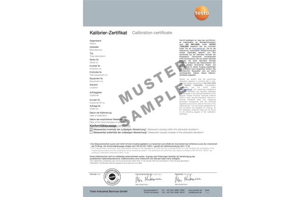ISO calibration certificate for flow - with 2 measuring points